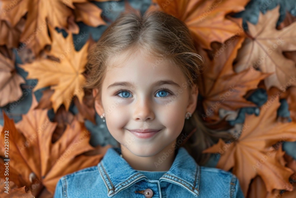 young Girl laying on autumn leaves young Girl laying on autumn leaves