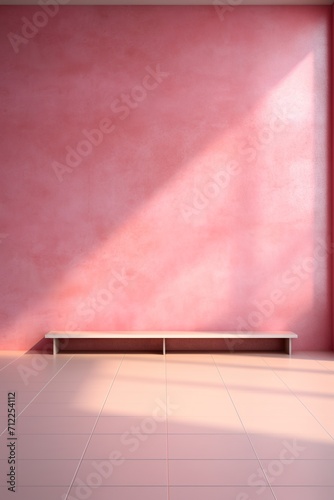 rays of light shining through a large pink wall onto a tiled floor