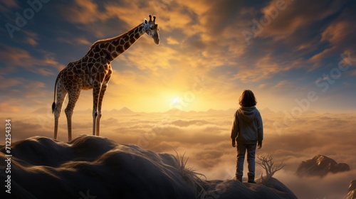 giraffe at sunset #712254334