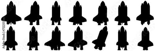 Rocket space silhouettes set, large pack of vector silhouette design, isolated white background