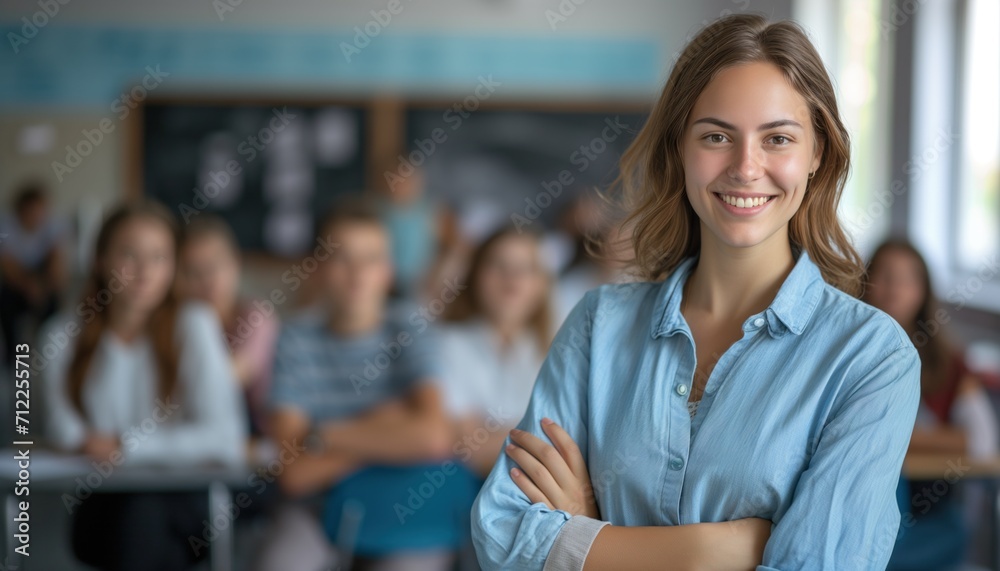 Fototapeta premium School and education, school students, happy students, students studying. Students, teaching. Elementary school, high school, childhood.