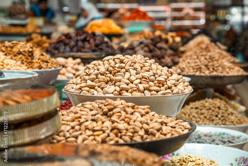 multiple different types of dried nuts are selling in a Silk Road Tajikistan