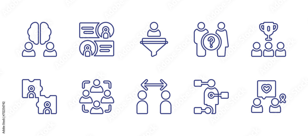 People line icon set. Editable stroke. Vector illustration. Containing filter, brain, winner, lgtbi, team, social distancing, teamwork, no discrimination, infographic, collaboration.