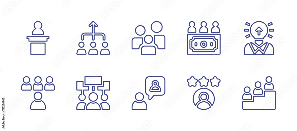People line icon set. Editable stroke. Vector illustration. Containing family, lectern, idea, investor, teamwork, story, team, progress, rating, demonstration.