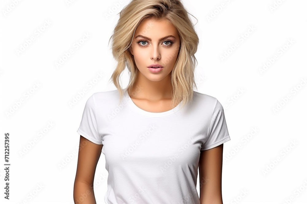 Woman in White Tshirt Mockup created with Generative AI Woman in White Tshirt Mockup created with Generative AI