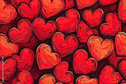 Red hearts background, Valentine's Day illustration 
