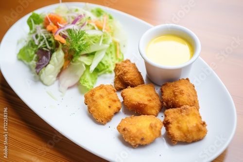 nuggets with side salad and honey mustard on the side