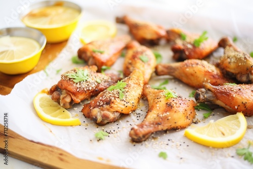 baked lemon pepper wings on parchment paper