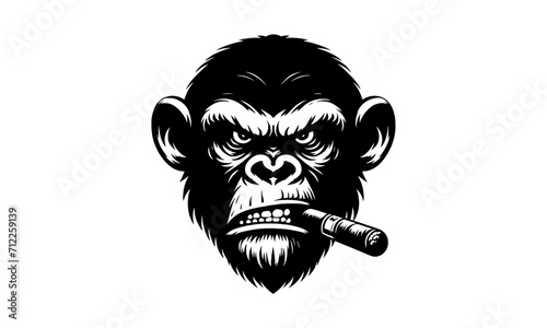 chimpanzee or monkey smoking a cigar mascot logo ,monkey angry face mascot logo icon