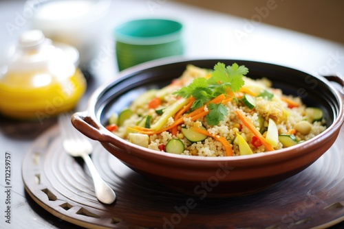 traditional moroccan couscous salad in a tagine