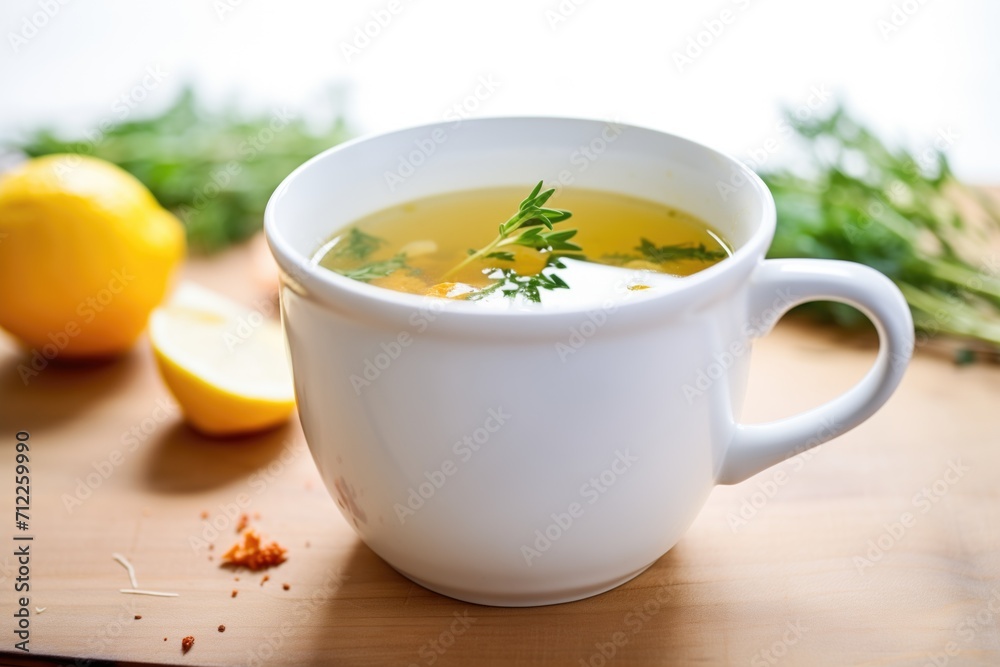 bone broth detox soup in a mug, steam visible, healthy fats bone broth detox soup in a mug, steam visible, healthy fats
