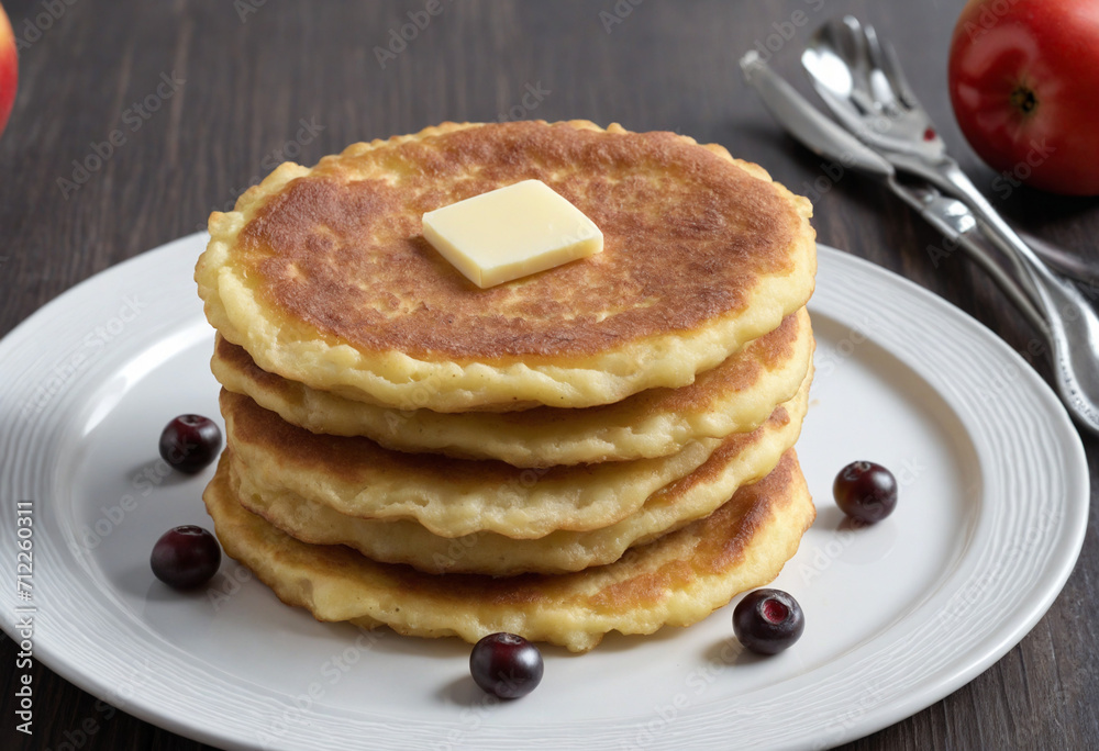 Homemade Potato Pancakes with Quark on a Plate Homemade Potato Pancakes with Quark on a Plate