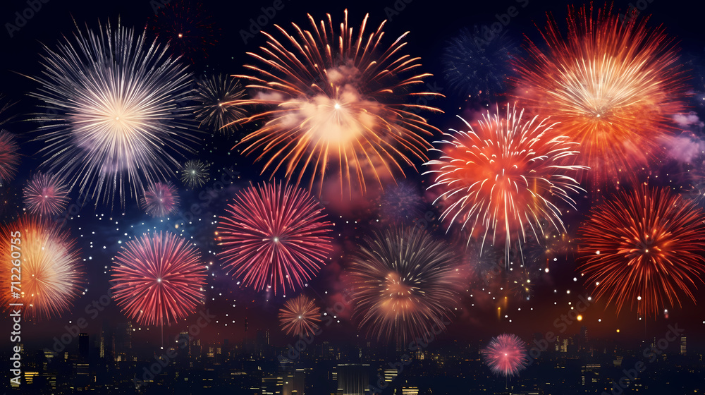 Beautiful creative holiday background with fireworks and sparkles Beautiful creative holiday background with fireworks and sparkles