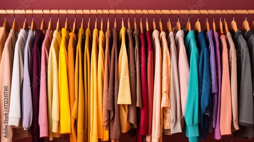 Organized Collection of Garments on Hangers AI Generated