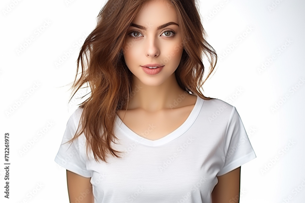 Woman in White Tshirt Mockup created with Generative AI Woman in White Tshirt Mockup created with Generative AI