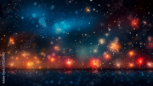 Happy New Year, burning fireworks with bokeh light background