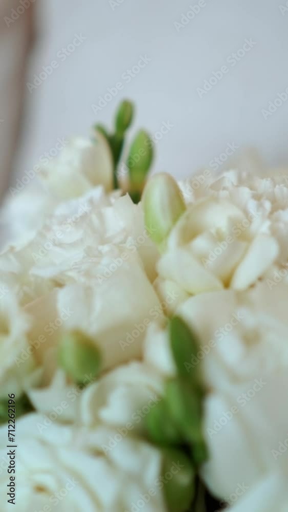 beautiful wedding bouquet of the bride of white roses and green eucalyptus close-up, romantic atmosphere before the outdoor ceremony, floristry and decoration beautiful wedding bouquet of the bride of white roses and green eucalyptus close-up, romantic atmosphere before the outdoor ceremony, floristry and decoration