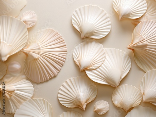 Minimal seashells aesthetic summer background. ai generated