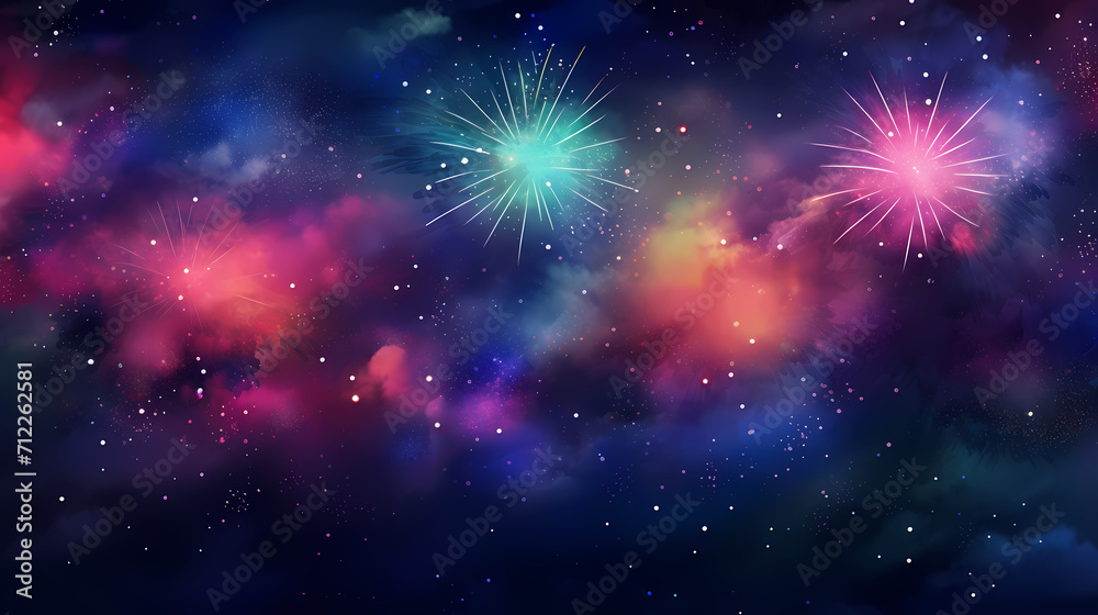 Happy New Year, burning fireworks with bokeh light background