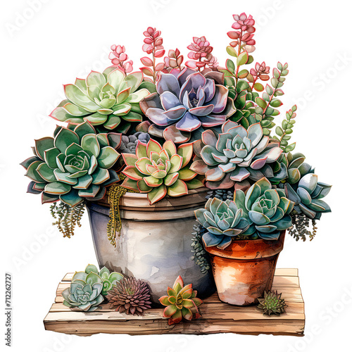Succulents in pots isolated on white background