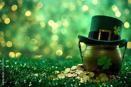 Green Leprechaun hat with coins for St. Patrick's Day