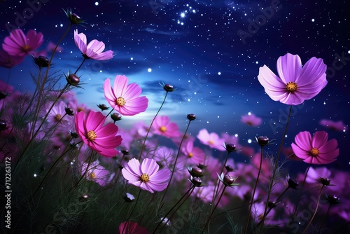 Beautiful flowers on the background of the starry sky