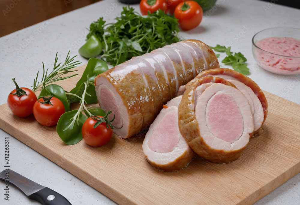 Close-up of raw turkey roulade ready for grilling Close-up of raw turkey roulade ready for grilling