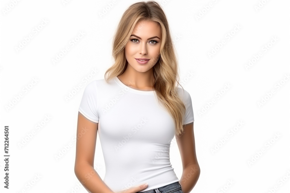 Woman in White Tshirt Mockup created with Generative AI Woman in White Tshirt Mockup created with Generative AI