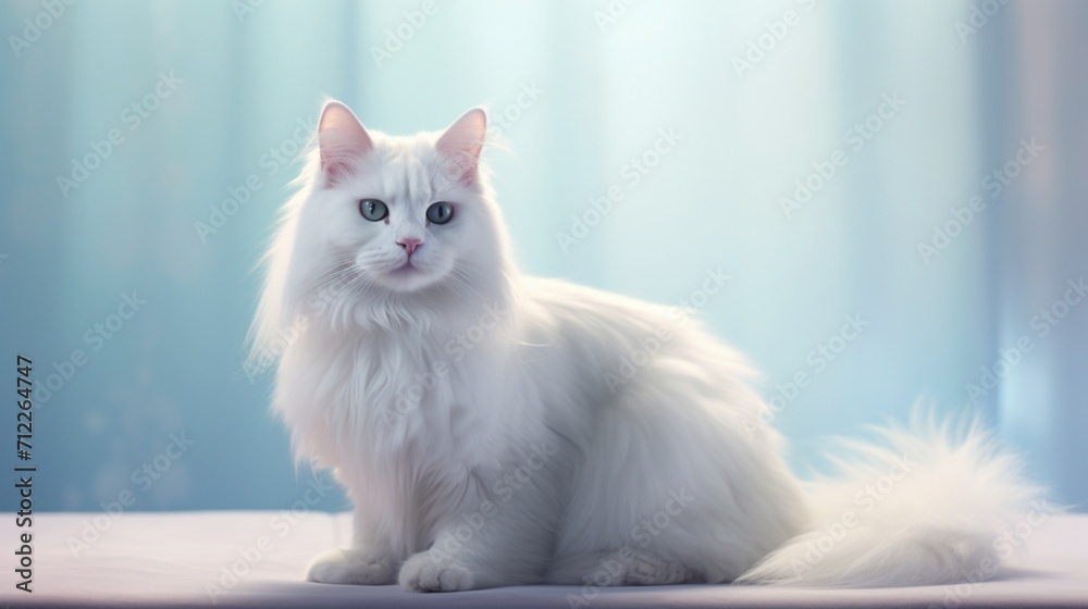 Turkish Angora cat in a graceful and elegant pose. 