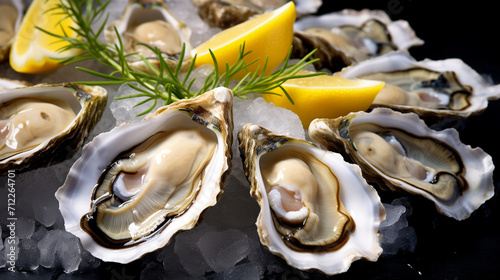 close up of fresh oysters with lemon