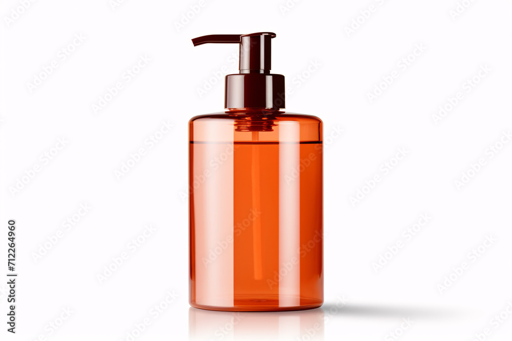 Fototapeta premium Orange soap dispenser bottle on white background