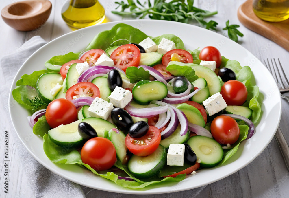 Mediterranean Salad with Olives, Feta Cheese, Tomato, Cucumber, and Onion Mediterranean Salad with Olives, Feta Cheese, Tomato, Cucumber, and Onion