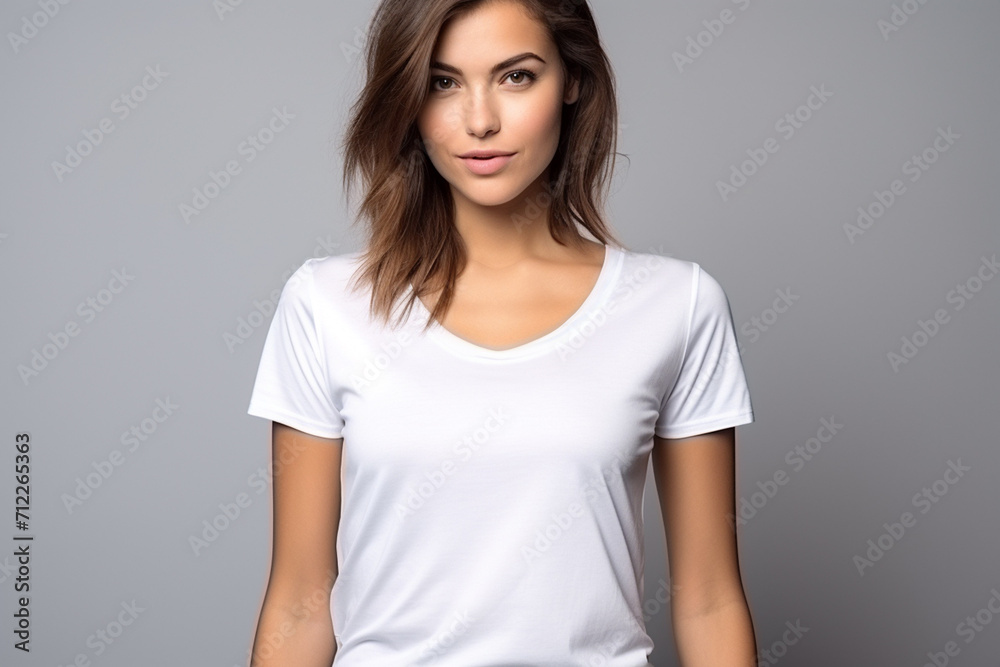 Woman in White Tshirt Mockup created with Generative AI Woman in White Tshirt Mockup created with Generative AI