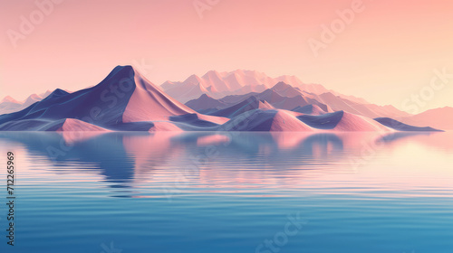 Abstract Futuristic Mountains Reflected in a Lake extreme closeup. Generative AI