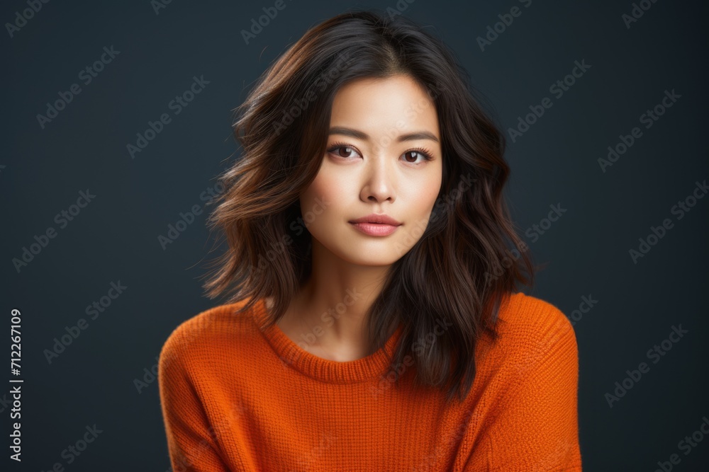 Portrait of a graceful female in warm attire, with a thoughtful expression. Portrait of a graceful female in warm attire, with a thoughtful expression.