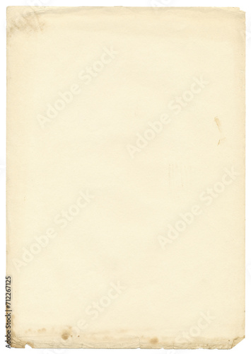 Aged paper texture for background. Vintage horizontal sheet of paper with uneven edges and stains from age. Retro brownish blank sheet of paper.
