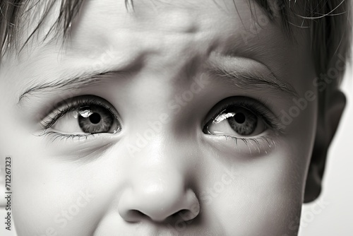 Cute child is crying on white background. ?loseup portrait photo