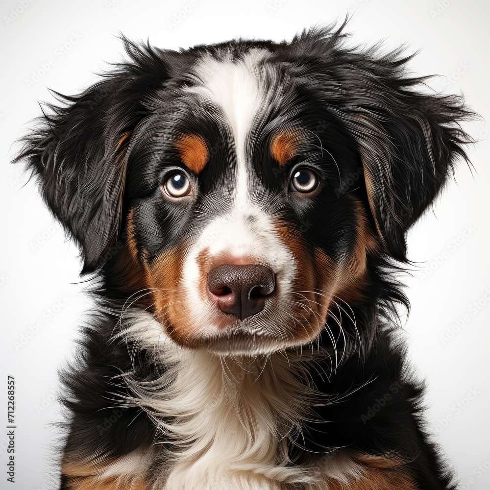 Portrait of a Beautiful Cute Bernese Mountain Dog Puppy extreme closeup. Generative AI