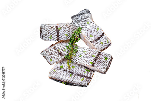 Cut Raw grenadier macrurus white fish without head  Transparent background. Isolated. photo