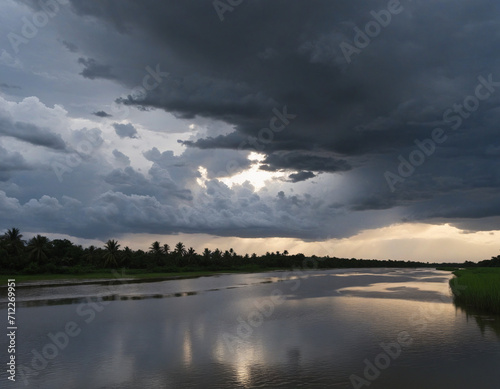 Picturesque Southeast Asian River Landscape at Dusk