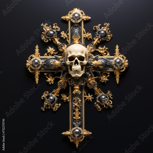 A jesus cross with skulls and bones