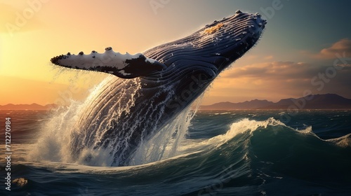 Humpback Whale Breaching the Ocean Surface: Illustrating Freedom and Majesty AI Generated