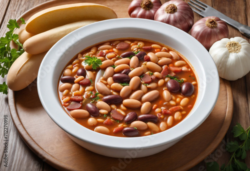 Asturian Bean Stew in a Bowl