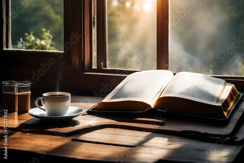 Develop a series of short meditative videos featuring soothing visuals of open Bibles, cups of coffee, and wooden tables, designed to accompany morning devotionals.