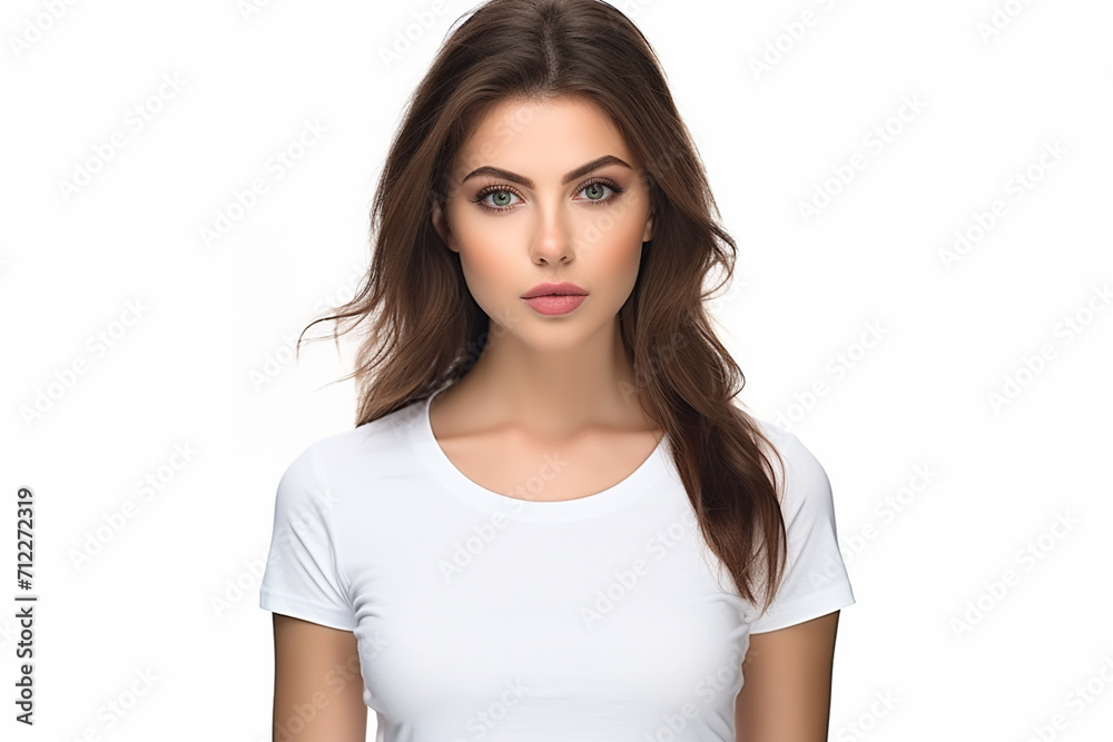 Fototapeta premium Woman in White Tshirt Mockup created with Generative AI