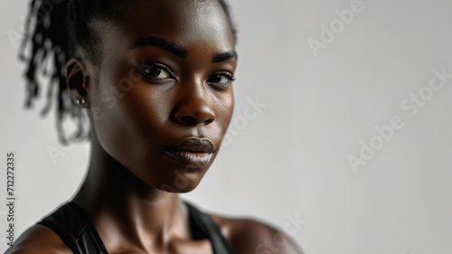 Portrait of African American sport attractive woman isolated in white background