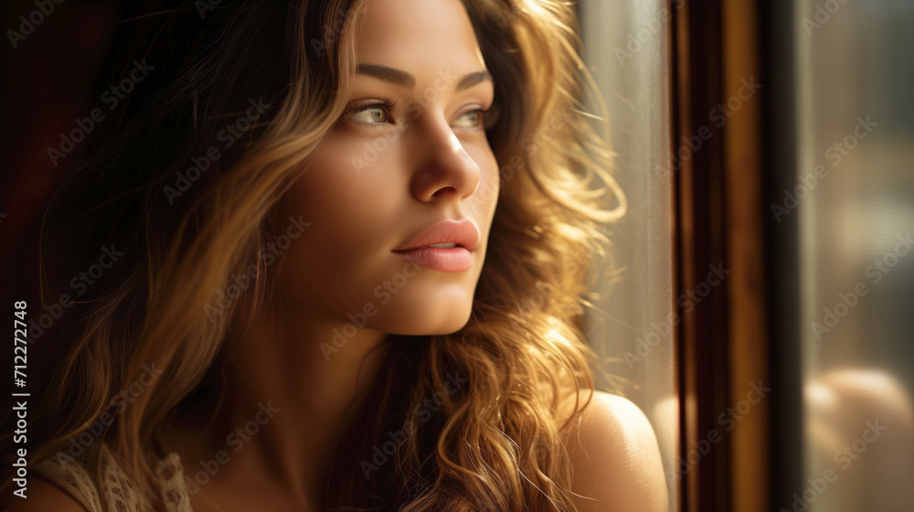 Sensual beauty woman looking trough the window Sensual beauty woman looking trough the window