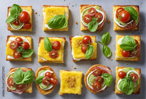 Top view of open-faced polenta sandwiches