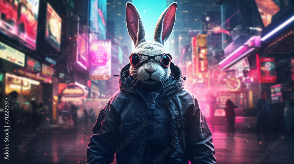 A rabbit in synthwave neon colors style A rabbit in synthwave neon colors style