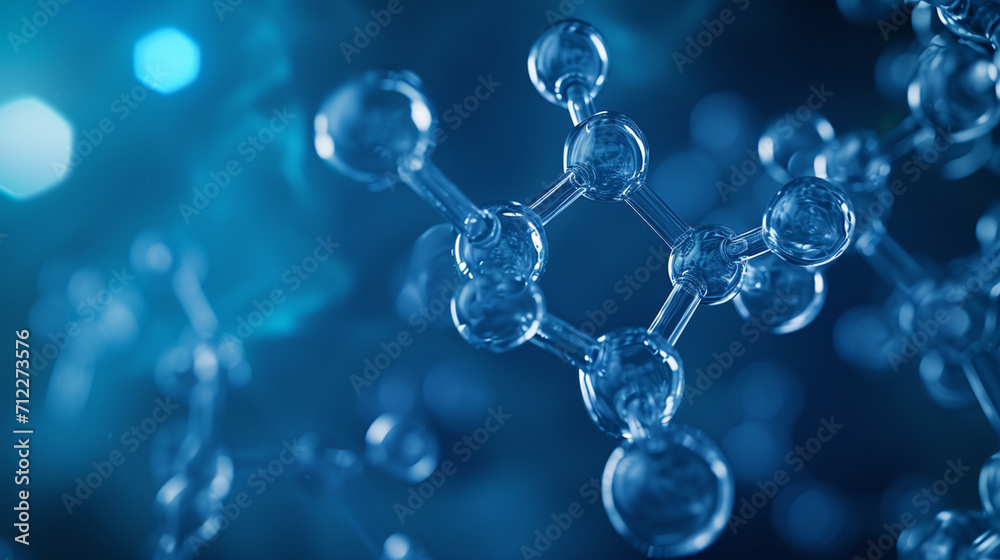 3d molecules on a blue background close-up - obrazy, fototapety, plakaty 